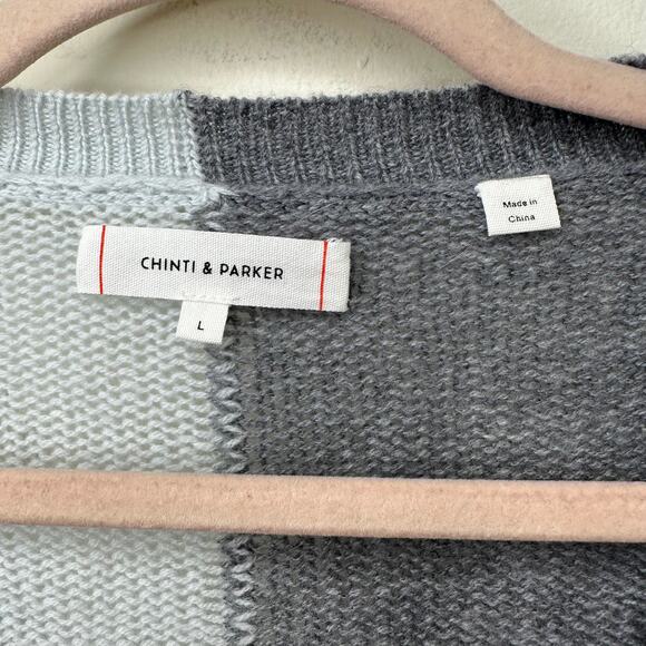 Lg Chinti & Parker Wool Cashmere Color Block Cardigan Sweater Blue Gray Luxury - Picture 2 of 4